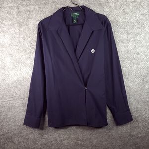 Vtg Lauren Ralph Lauren Wrap Blouse Womens Large Long Sleeve Collared Blue